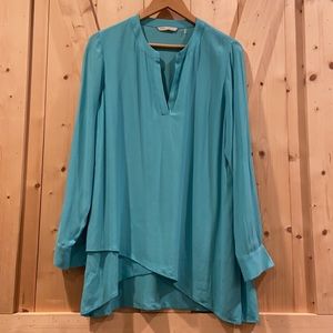 Soft Surroundings Asymmetrical Tunic V Neck Teal Size Small